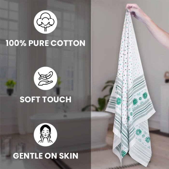 01 Floral Giza Cotton Bath Towel – Ultra-Soft, Feather Light