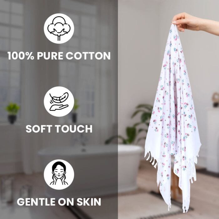 01 Floral Giza Cotton Bath Towel – Ultra-Soft, Feather Light