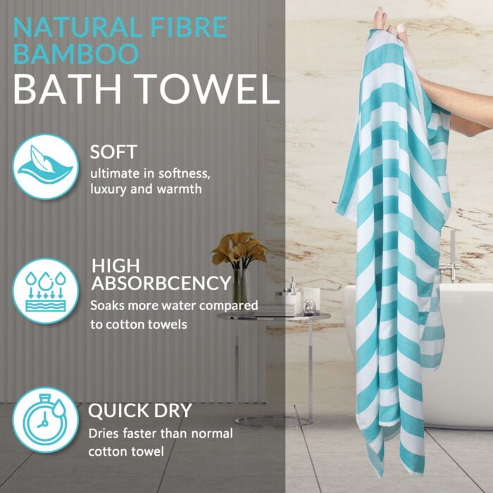 100% Pure Bamboo Bath Towel – Cabana Stripe, Soft & Eco-Friendly
