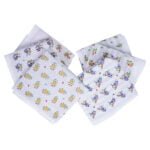 Stack of six white floral cotton napkins neatly folded