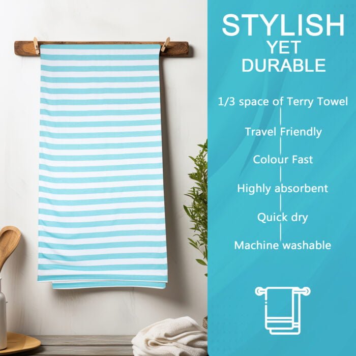 100% Pure Bamboo Bath Towel – Cabana Stripe, Soft & Eco-Friendly