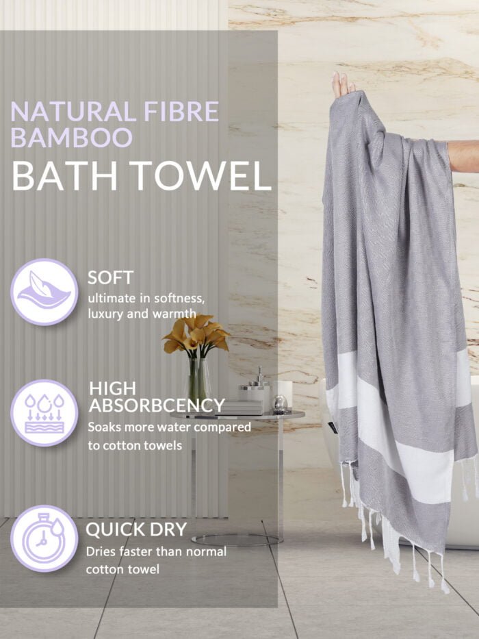100% Pure Bamboo Bath Towel – Turkish Style, Soft, Absorbent
