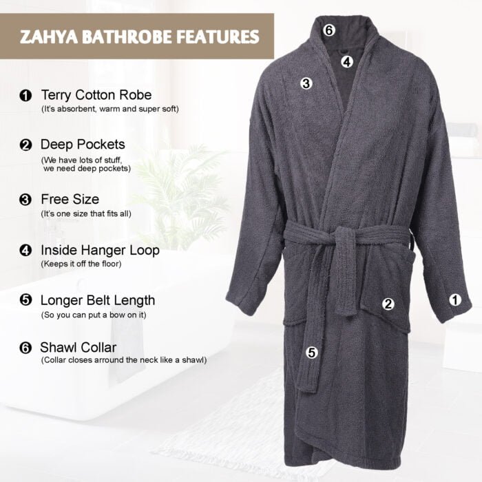 3 ZAHYA Unisex Cotton Bathrobe - Grey
