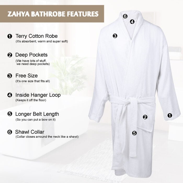 3 ZAHYA Unisex Cotton Bathrobe - White