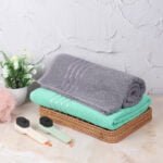 IMG_9119 ZAHYA Pure Cotton 500 GSM Bath Towel Combo - Grey & Green