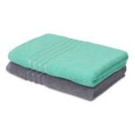 IMG_9243 ZAHYA Pure Cotton 500 GSM Bath Towel Combo - Grey & Green