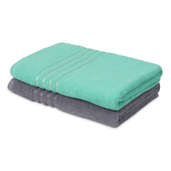 IMG_9243 ZAHYA Pure Cotton 500 GSM Bath Towel Combo - Grey & Green