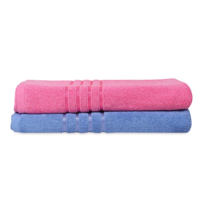 ZAHYA Pure Cotton 500 GSM Bath Combo - Blue & Pink