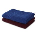 IMG_9267 ZAHYA Pure Cotton 600 GSM Bath & Hand Towel Combo - Blue & Maroon