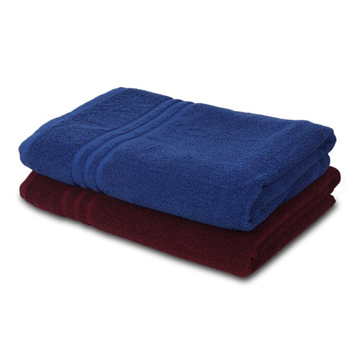 IMG_9267 ZAHYA Pure Cotton 600 GSM Bath & Hand Towel Combo - Blue & Maroon