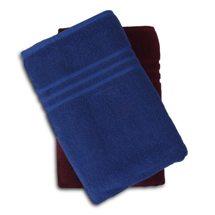 IMG_9271 ZAHYA Pure Cotton 600 GSM Bath & Hand Towel Combo - Blue & Maroon