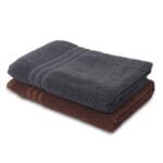 ZAHYA Pure Cotton 600 GSM Bath & Hand Towel Combo - Grey & Brown