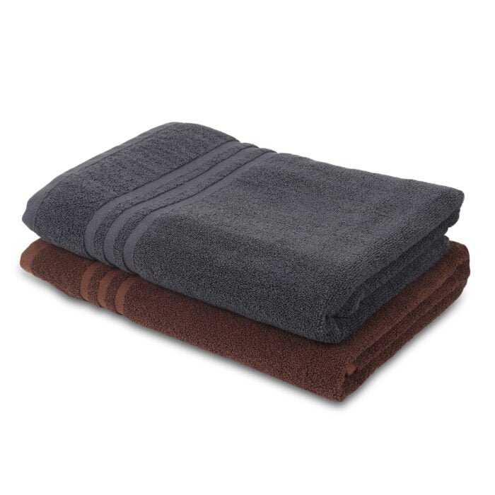 ZAHYA Pure Cotton 600 GSM Bath & Hand Towel Combo - Grey & Brown