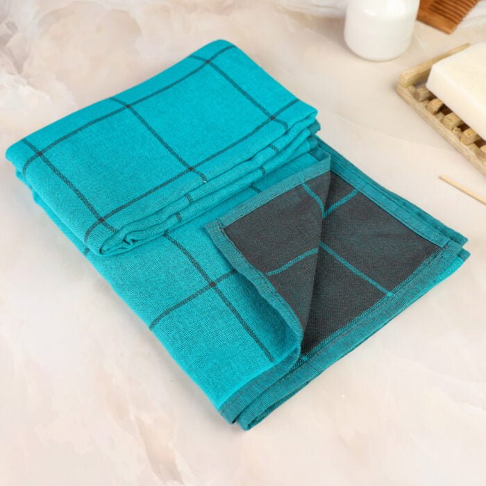 ZAHYA 100% Cotton Zero Twist Double Face Bath Towel - Turquoise Blue & Black