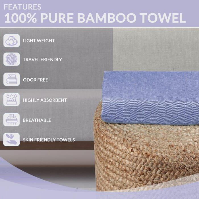 100% Pure Bamboo Bath Towel – Turkish Style, Soft, Absorbent