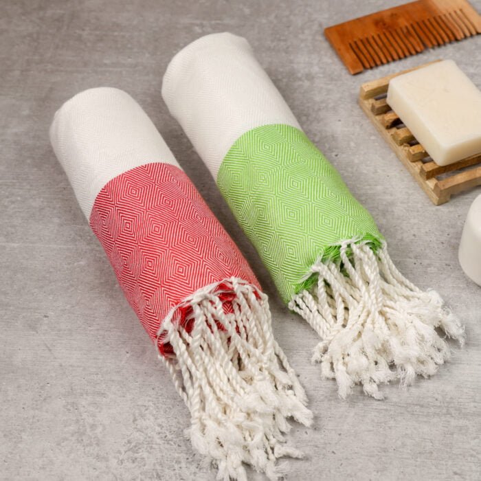 ZAHYA 100% Pure Bamboo Bath Towel Set - Turkish Style - Red & Green