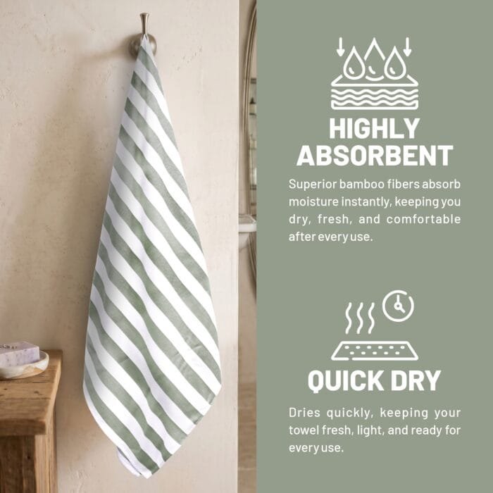 100% Pure Bamboo Bath Towel – Cabana Stripe, Soft & Eco-Friendly
