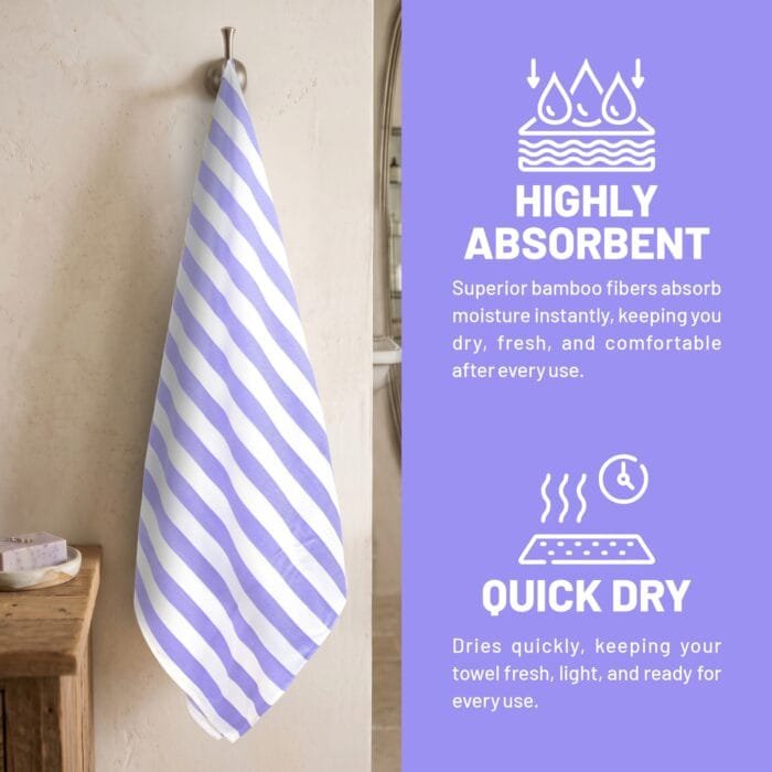 100% Pure Bamboo Bath Towel – Cabana Stripe, Soft & Eco-Friendly