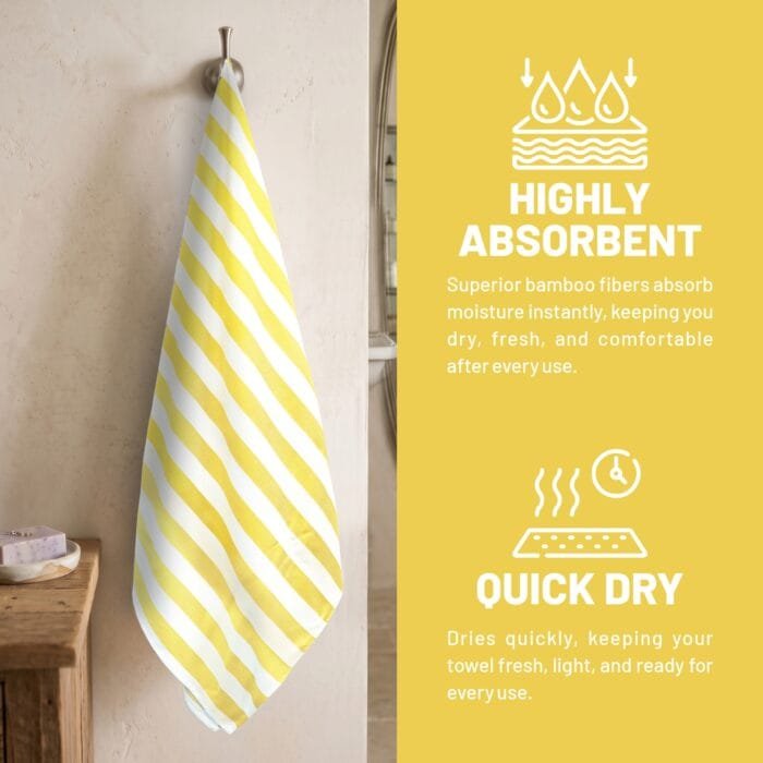 100% Pure Bamboo Bath Towel – Cabana Stripe, Soft & Eco-Friendly