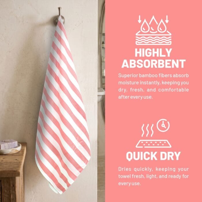 100% Pure Bamboo Bath Towel – Cabana Stripe, Soft & Eco-Friendly
