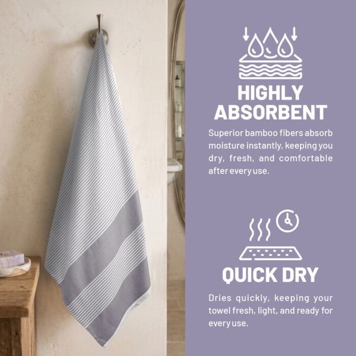 03 100% Pure Bamboo Bath Towel Highly Absorbent – Soft, Eco-Friendly