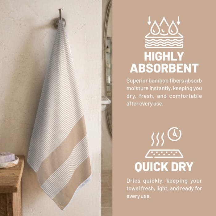 100% Pure Bamboo Bath Towel Highly Absorbent – Soft, Eco-Friendly