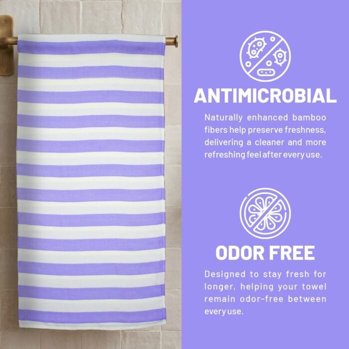 100% Pure Bamboo Bath Towel – Cabana Stripe, Soft & Eco-Friendly