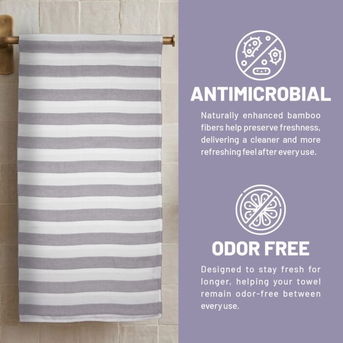 100% Pure Bamboo Bath Towel – Cabana Stripe, Soft & Eco-Friendly