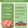 Comparison chart showing ZAHYA bamboo towel versus regular towel with features highlighted