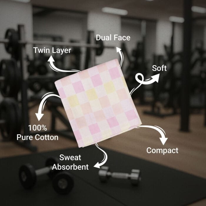 100% Cotton Zero Twist Gym Towels , Checkered– Pack of 3