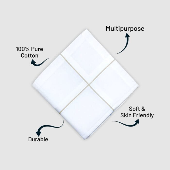 Pure Cotton Handkerchief – White Lining, Soft, Executive