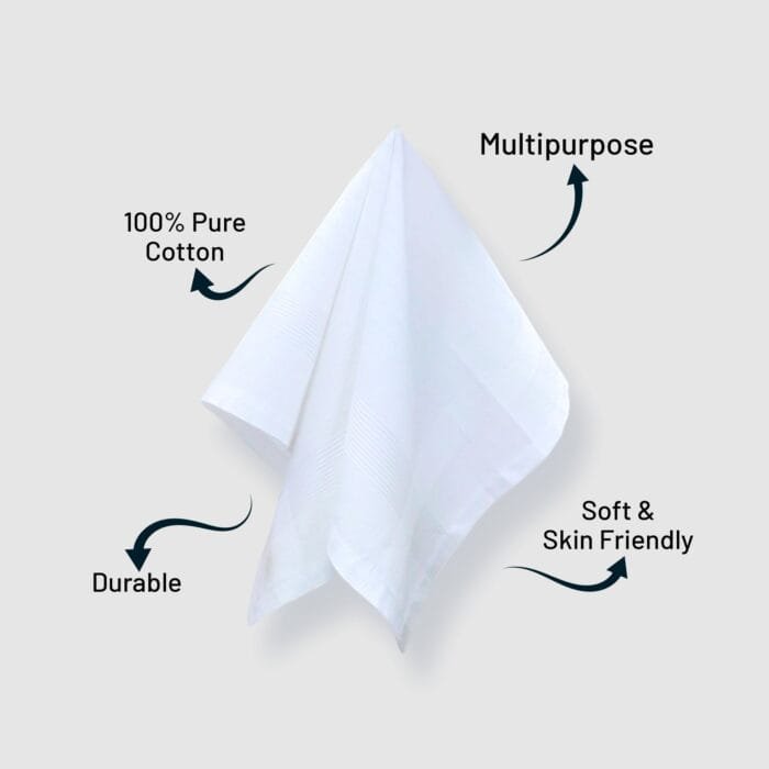 Pure Cotton Handkerchief – Plain White, Soft & Absorbent