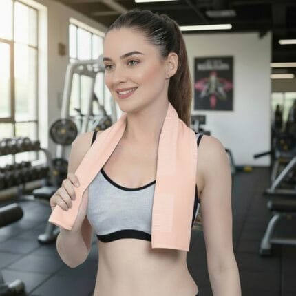 Set of three 100% bamboo gym towels with pin stripe design, lightweight, highly absorbent, and quick drying