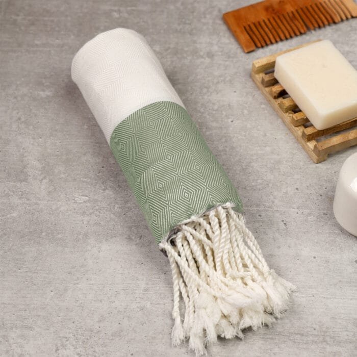 100% pure bamboo bath towel folded neatly on a modern lifestyle background, showcasing a soft Turkish-style weave