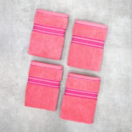 Pack of four 100% pure cotton terry hand towels with soft texture and high absorbency, suitable for bathroom and daily use.