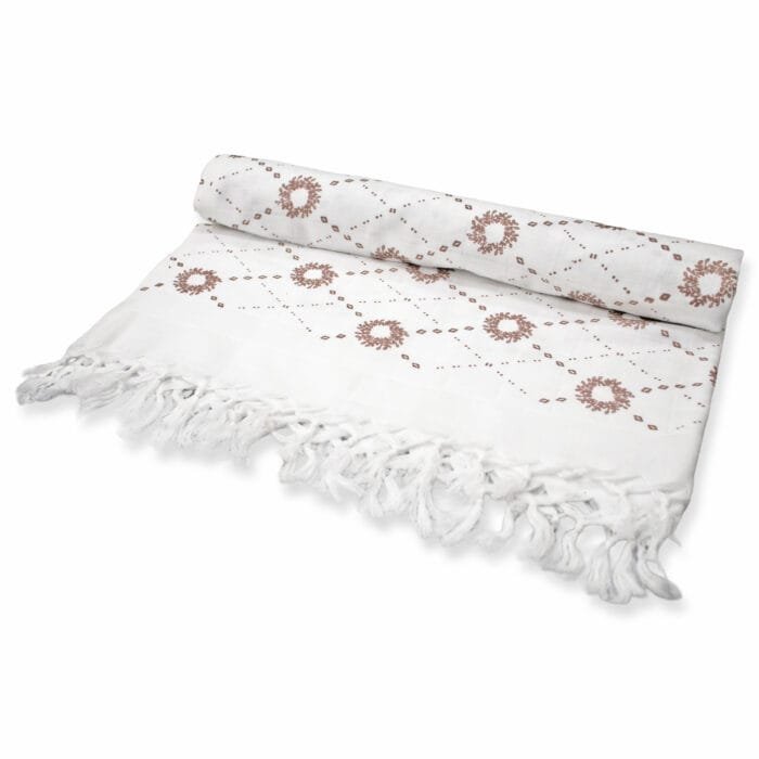 Pure Cotton Twin Layer Bath Towels 30x60 Inch, Pack of 2, White with Modern Contemporary Prints