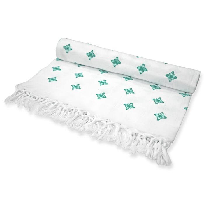 Pure Cotton Twin Layer Bath Towels 30x60 Inch, Pack of 2, White with Modern Contemporary Prints