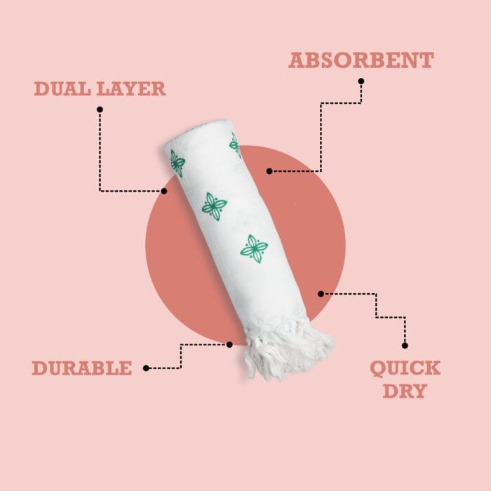 Pure Cotton Twin Layer Bath Towels 30x60 Inch, Pack of 2, White with Modern Contemporary Prints