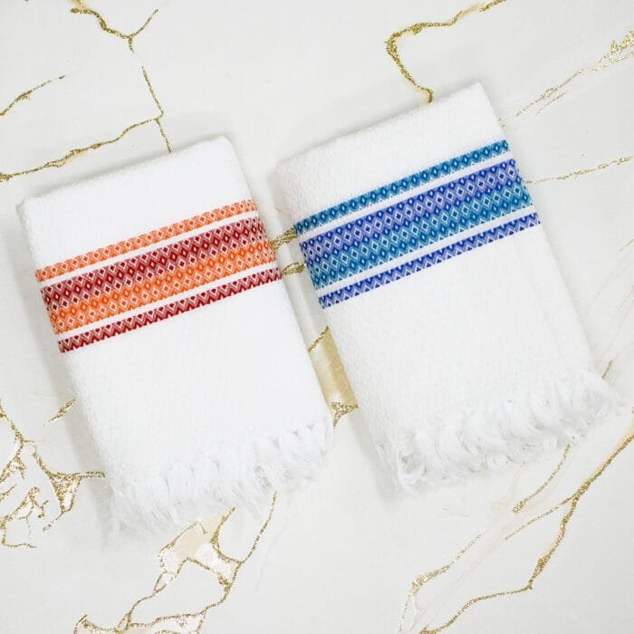 1st Image 100% Pure Cotton Bath Towels Pack of 2 - 30 x 60 Inches- White with Multicolour Border