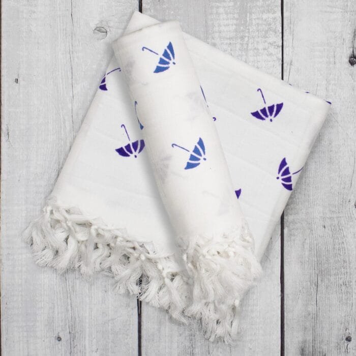 Pure Cotton Twin Layer Bath Towels 30x60 Inch, Pack of 2, White with Modern Contemporary Prints