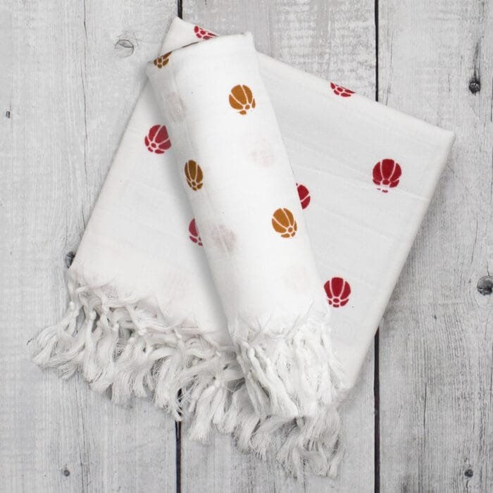 Pure Cotton Twin Layer Bath Towels 30x60 Inch, Pack of 2, White with Modern Contemporary Prints