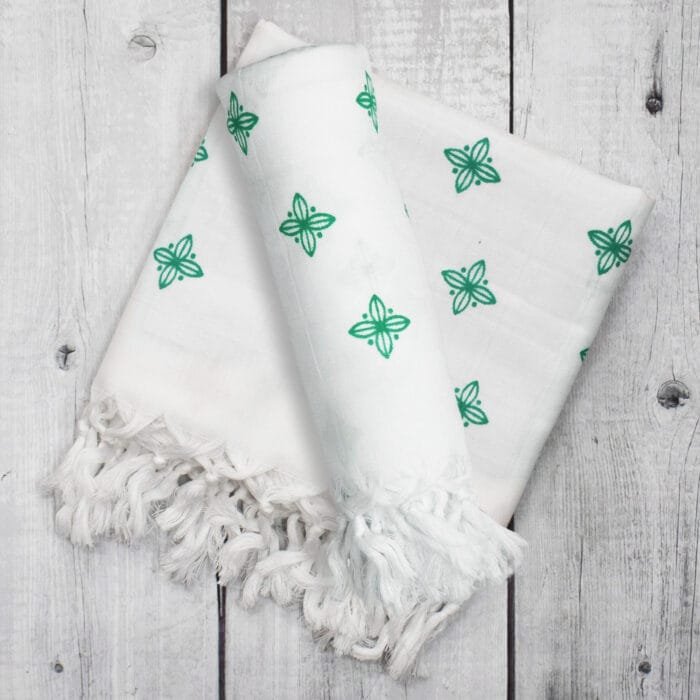 Pure Cotton Twin Layer Bath Towels 30x60 Inch, Pack of 2, White with Modern Contemporary Prints
